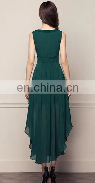 green pleats ruffle bottom sleeveless chiffon long skirt