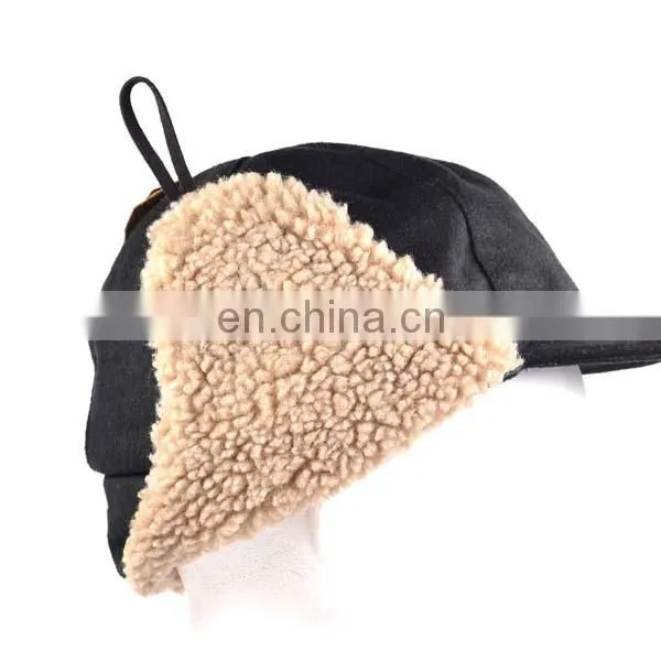 Custom Flat Brim Baseball Cap With Ear Flaps Fashion Men Black Snow Cap