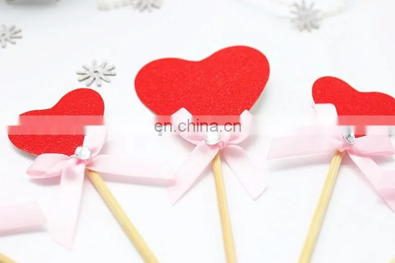 New Design Red Heart with Bow Wedding Birthday Cake Topper