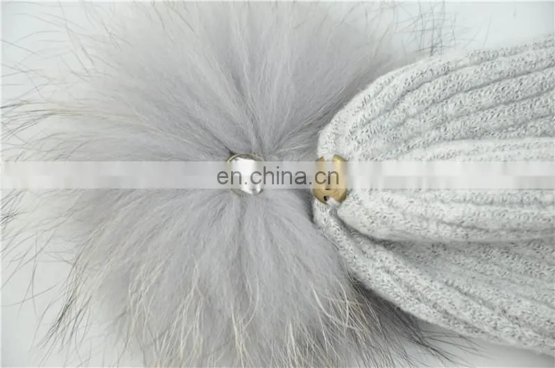 Kids Funny Hat With Big Genuine Raccoon Fur Ball Winter Knit Hat Baby Crochet