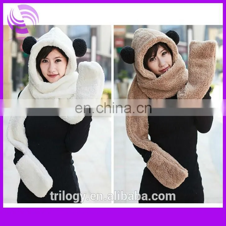 wholesale animal plush hats with mittens boy girl children kids plush animals hats with paws