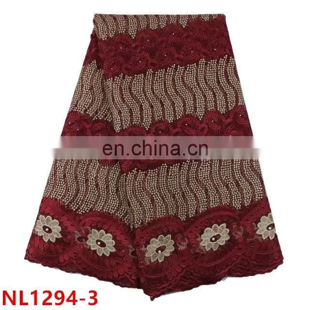 2017 new arrival nigeria net lace with stones soft net lace fabric, teal tulle lace fabric for party