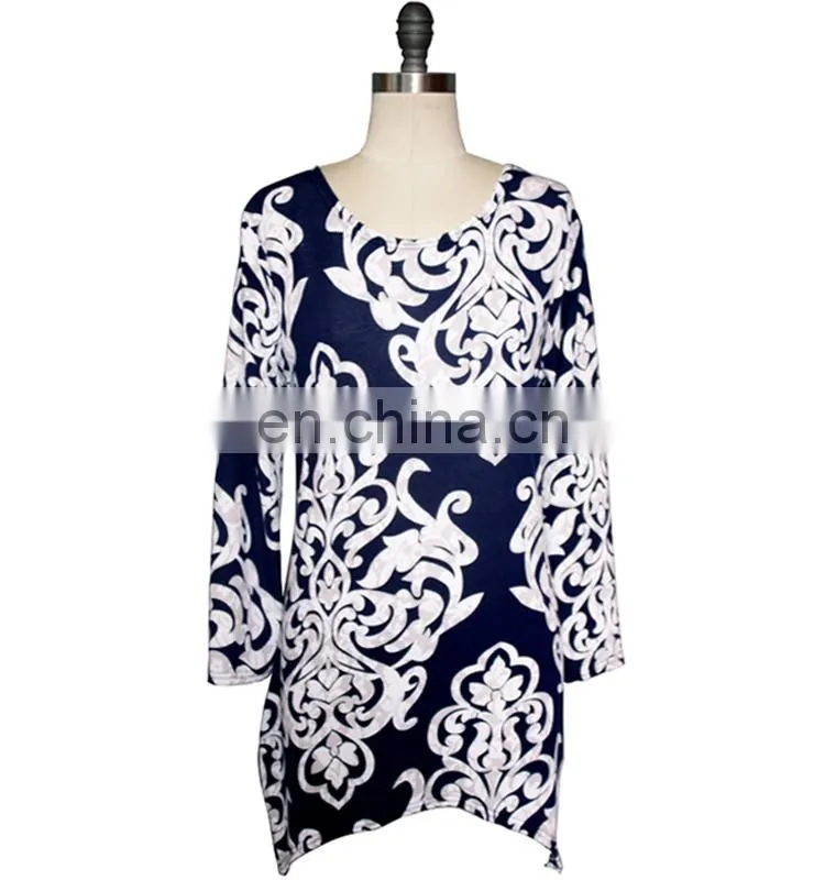 Long Sleeves Plus Size White Floral Print Tunic For Old Women