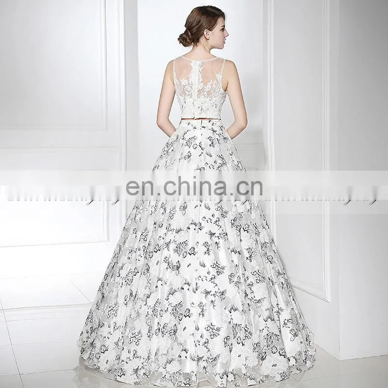 Custom Made Two Piece Prom Dress Floral Prom Dresses LX364