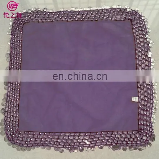 Arabic organza retangal 50*50cm belly dance veil scarf with handmade siver and gold coins P-9037