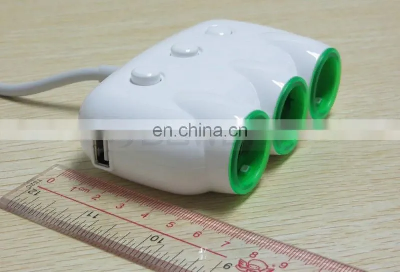3 Way Auto Dual USB Port Car Cigarette Lighter Socket Adapter Charger for iPhone Samsung Phone