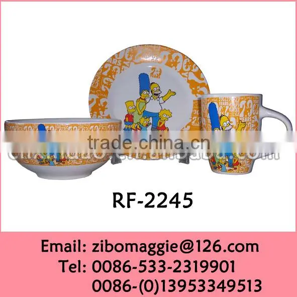 2016 Hot Sale China Manufactured 3pcs Ceramic Children Breakfast Set Dinner Set with Good Quality