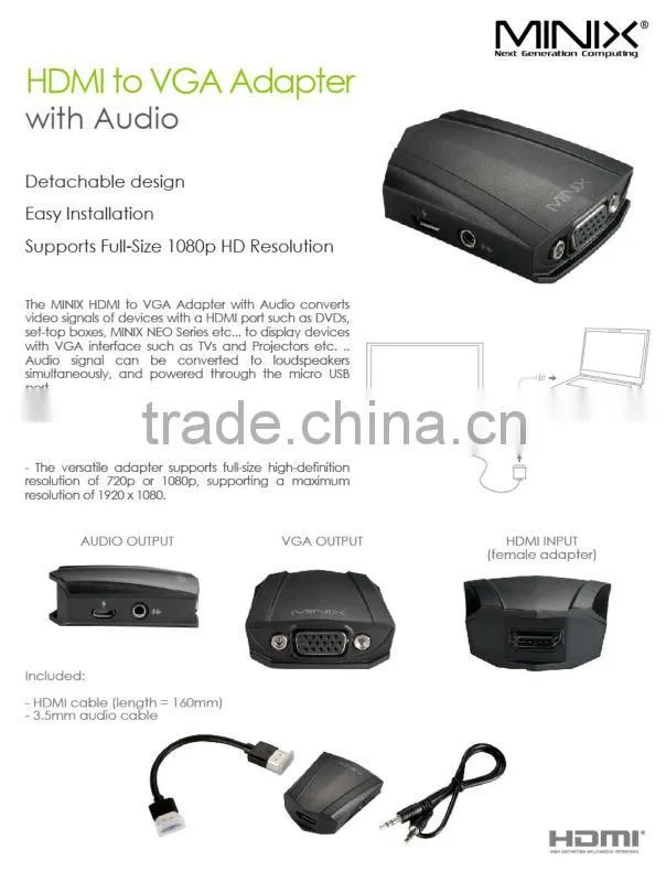 minix neo v1,HDMI to VGA Adapter with Audio