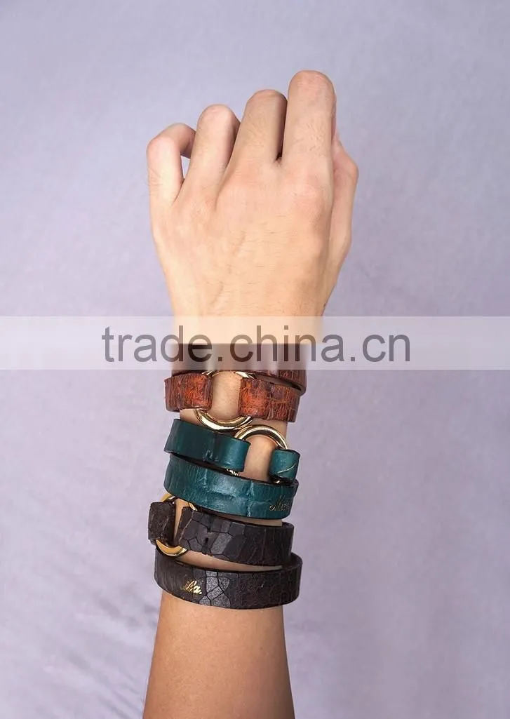 Personality High Feshion Genuine Leather Crocodile Parttern Crack Vintage Retro Style Hand Make Bracelet for mens