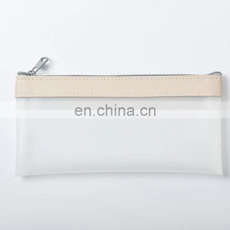 Simple Transparent TPU Leather Korean Fashion INS Pencil Bag Pouches Stationery Organizer Pencil Case Pencilcase School Pen Case