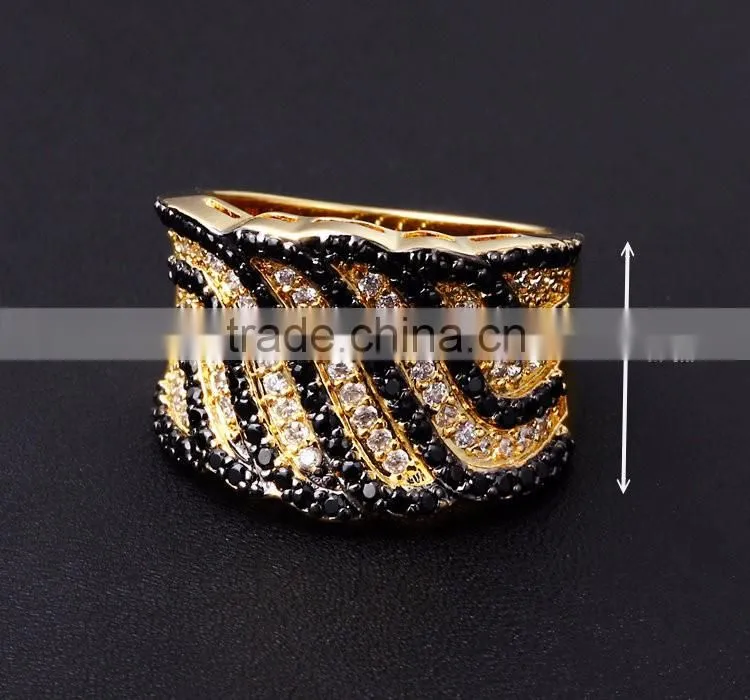 Super Deal Micro Setting Cubic Zirconia Black White Punk Contrast CZ Wedding Ring