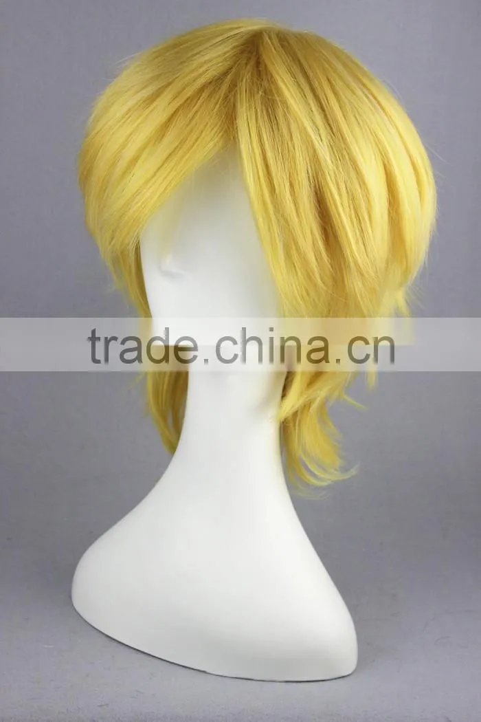 High Quality 35cm Short Straight VocAloid LEN wig Blonde Synthetic Anime Wig Cosplay Hair Wigs Party Wig