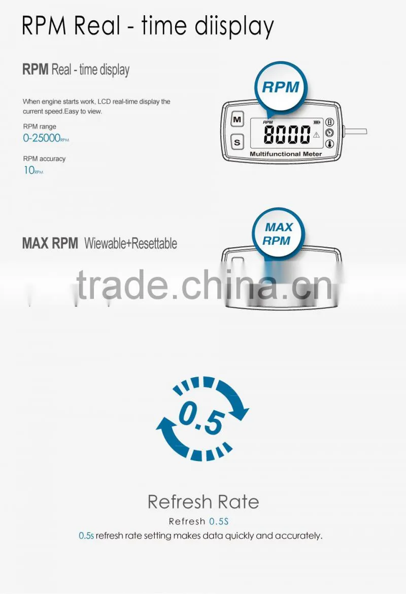 Large LCD Temperature meter Tachometer