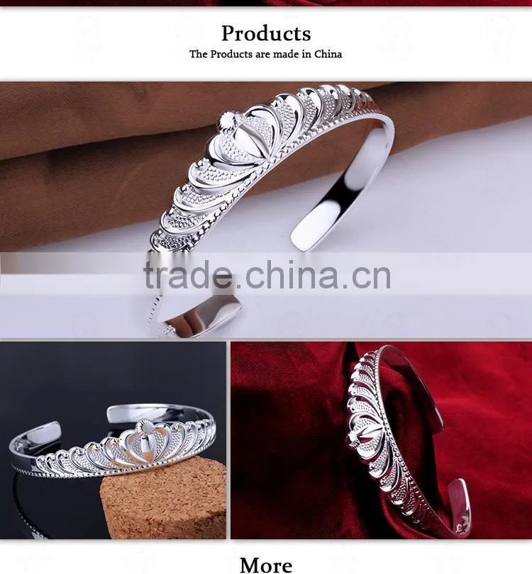 Shiny Crown Design Adjustable Openable Silver Party Bangle For Lady