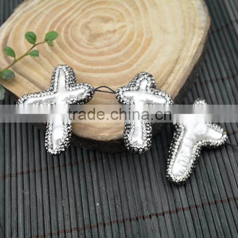LFD-0010B Druzy Pearl Pave Rhinestone Cross Connector Beads Diy Jewelry Making