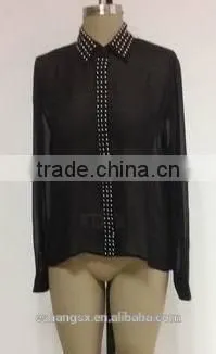 Ladies chiffon hot drilling latest design shirts