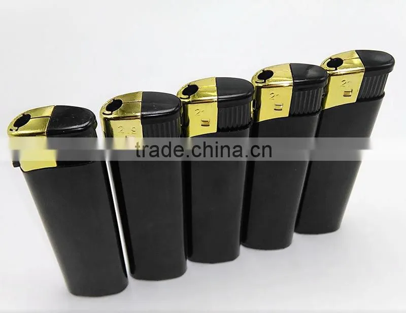 Big black disposable fancy lighter with golden safety cap