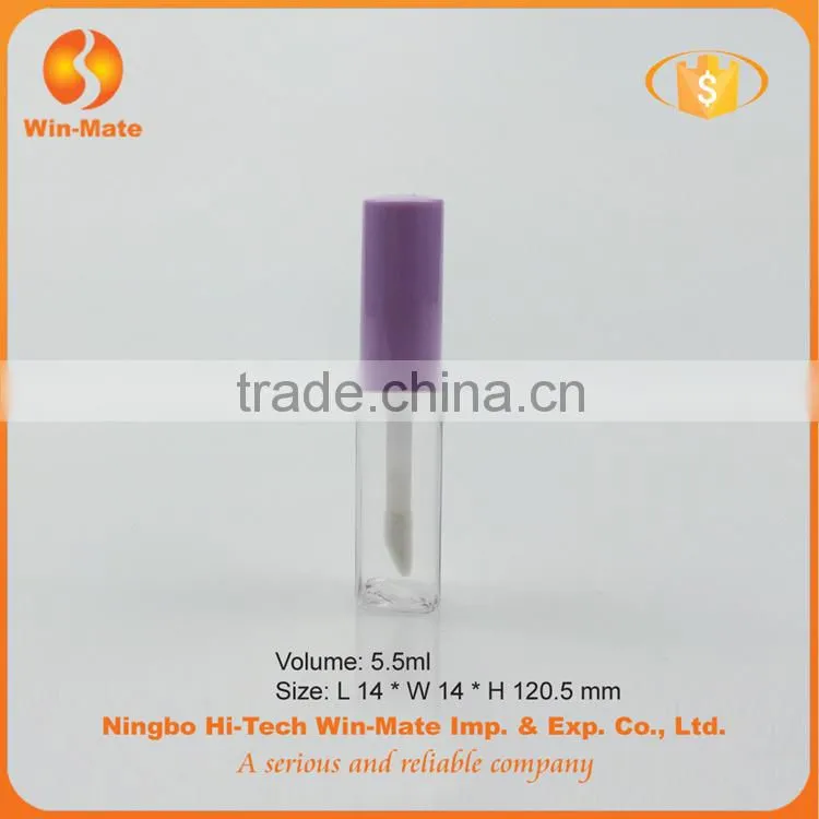 mini purple cap flat empty 5.6ml clear plastic lip gloss tube