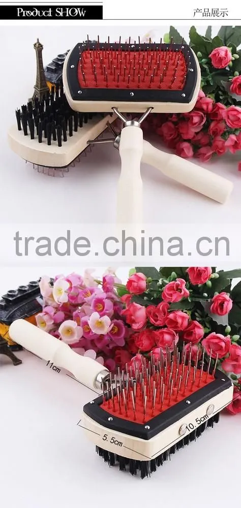 pet grooming wooden two sides comb with brush