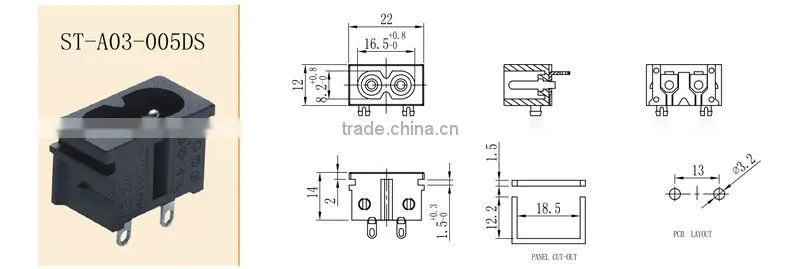 IEC60320 C8 2Pin panel mount ac power socket