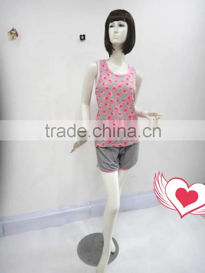 Personality flowers stripe sleeveless pajamas women