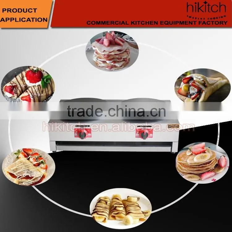 Hot Sale Crepe Machine with Drawer/Stainless Steel Gas Crepe Maker/2 Head Pancake Maker