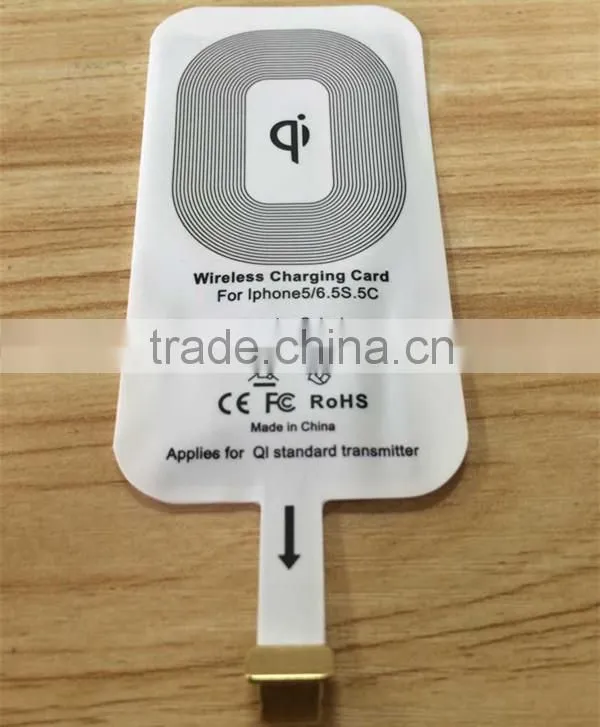 CE,RoHS,FCC Approved qi wireless phone charger receiver card for iphone,Samsung and Android micro usb port phones