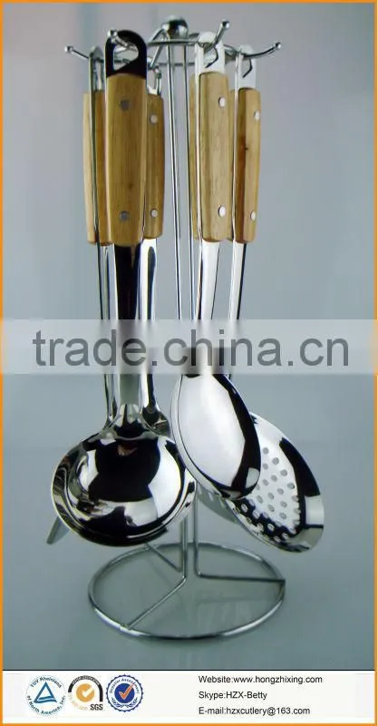 7pcs stainless steel wooden kitchenware