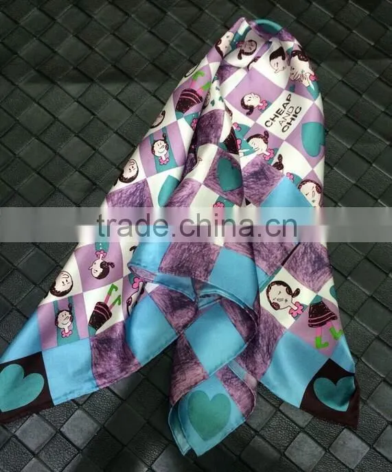 100% silk square scarf with cartoon pattern for children