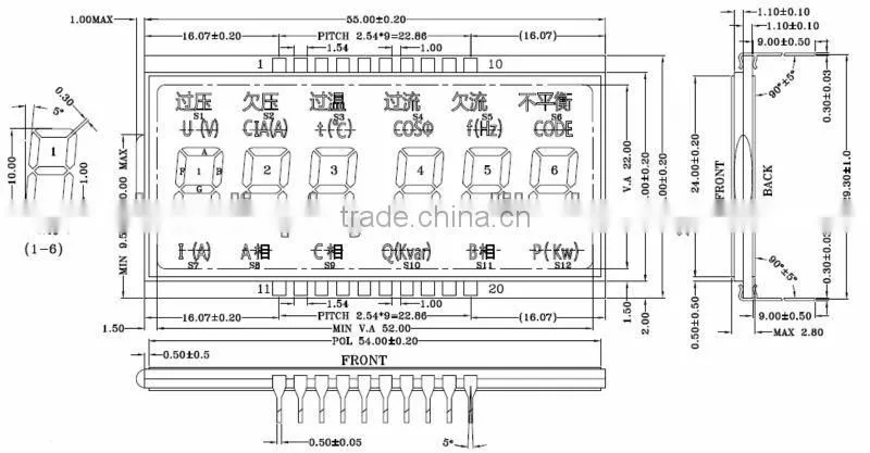 TN positive monochrome voltmeter lcd display