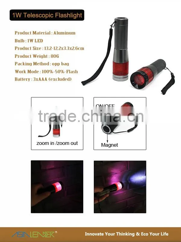 Mulrifunction Red Light Warning 1W LED Ttorch Flashlight
