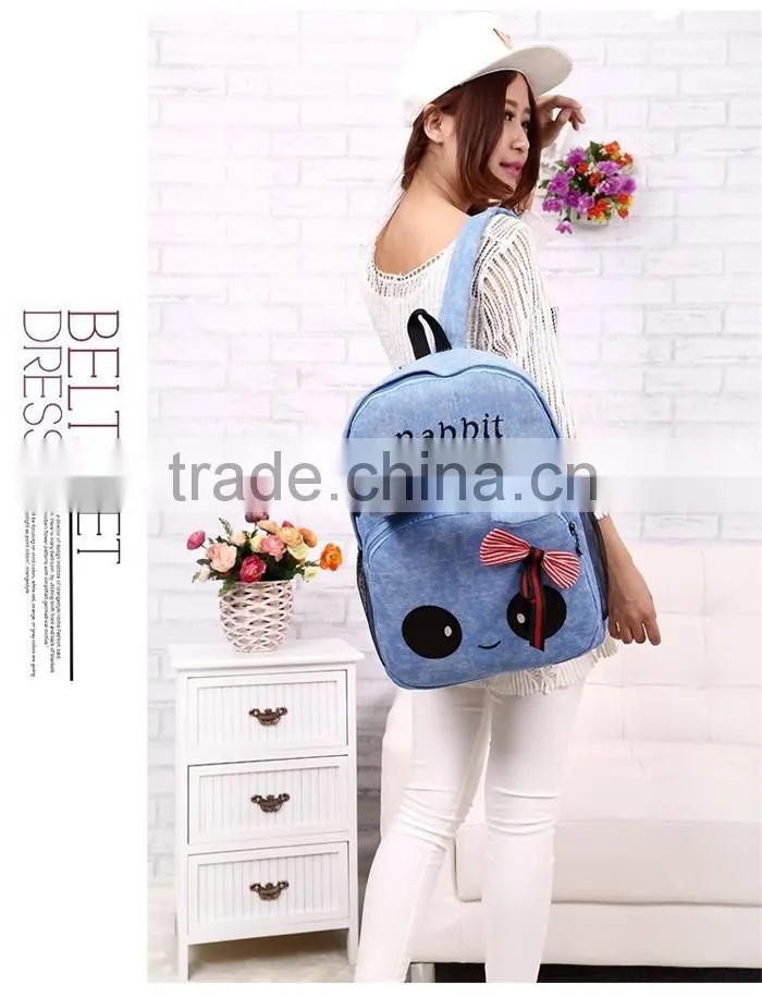 Korean Style Canvas Backpack Bag for Girls Bowknot Travel School Bag