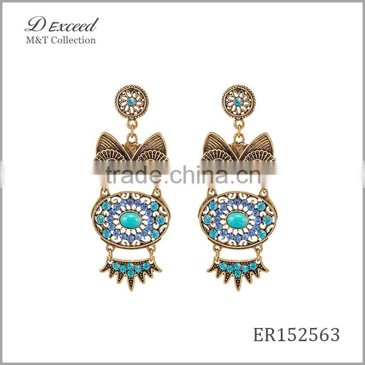 Wholesale Jewelry New Designs Women's Vintage Bohemian Earrings Owl Gold/Silver Plating Drop Earrings