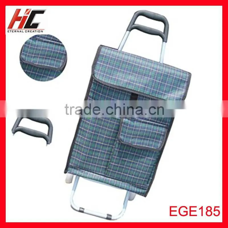 Functional plaid shopping trolley bags with 2 wheels