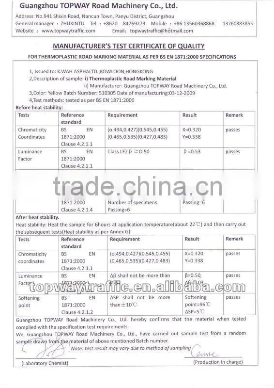 AASHTO Thermoplastic road marking paint in stock