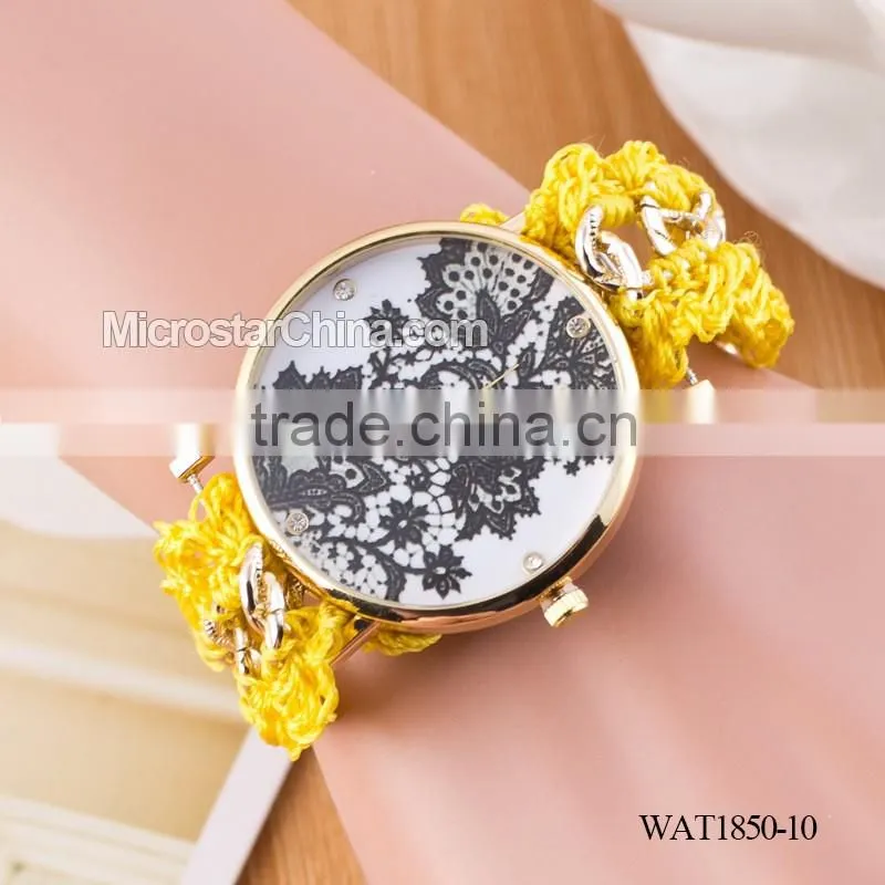 DIY hand made woven chain black flower fashion lady watch
