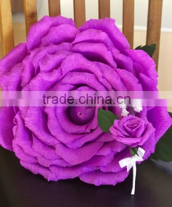 Handmade Purple Rose Diameter 13 inches, Large Paper Flower, Purple Wedding Bouquet, Bright Purple Large Rose