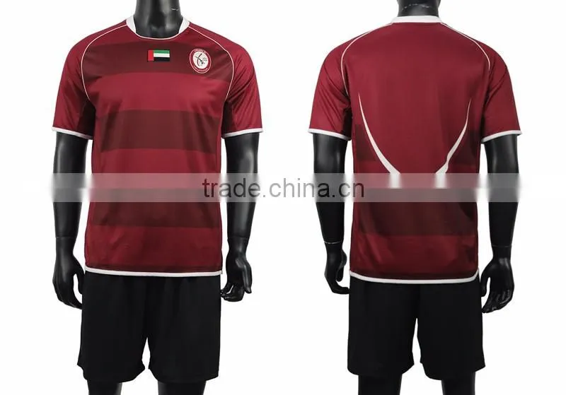 Dry fit material football uniform red and black color