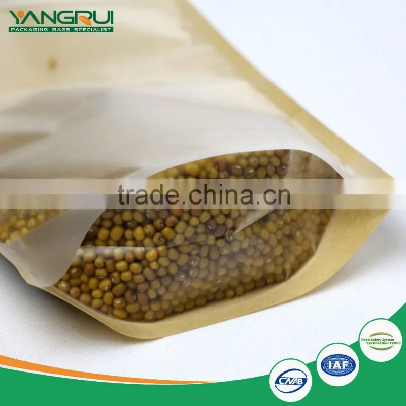 kraft paper bag food grade packaging bag 2016 new arrival stand up zip lock pouch clear laminated bag with window