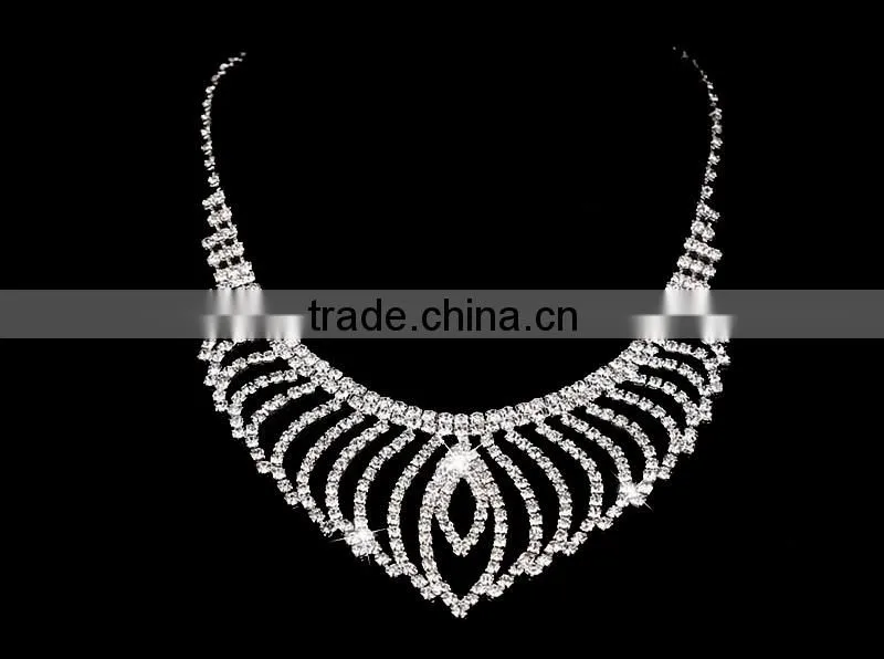 High Quality Fashion Model Elegant Bride Jewelry Set Big Statement Necklace Earring