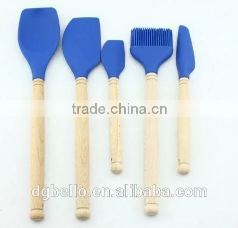 Food Grade Silicone Handle Kitchen Wood Tools Set Of 7