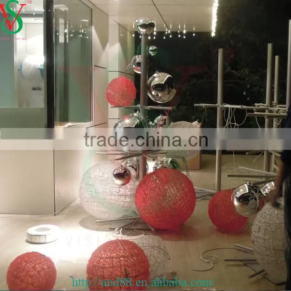 Large led christmas ball motif lighting artificial tree for shopping center