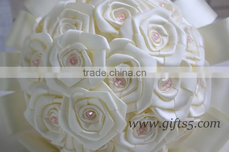 Lovely Satin Roses bridal / bridesmaid bouquets with lovely pink beads and brooch
