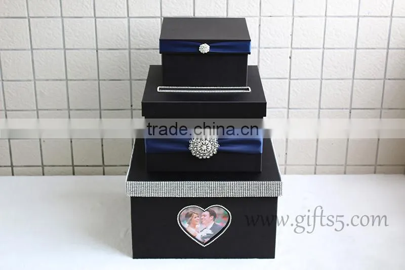 High quality black wedding gift box with photo frame in handmade