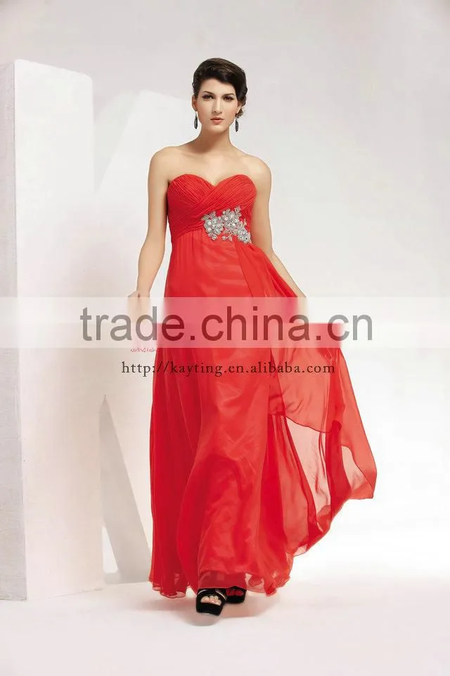 Simple backless chiffon beaded and ruffle red strapless quinceanera dress