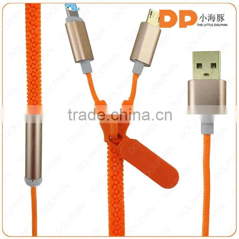 High speed 2 in 1 zipper USB cable 5 pin to 8 pin micro usb charging cable for
