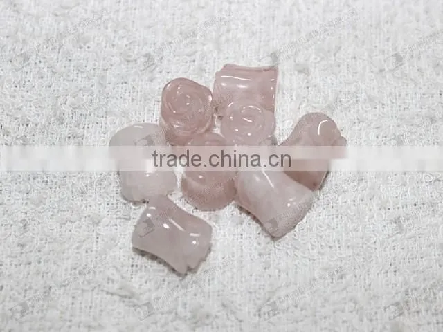 Rose quartz carved flower ear piercing plugs