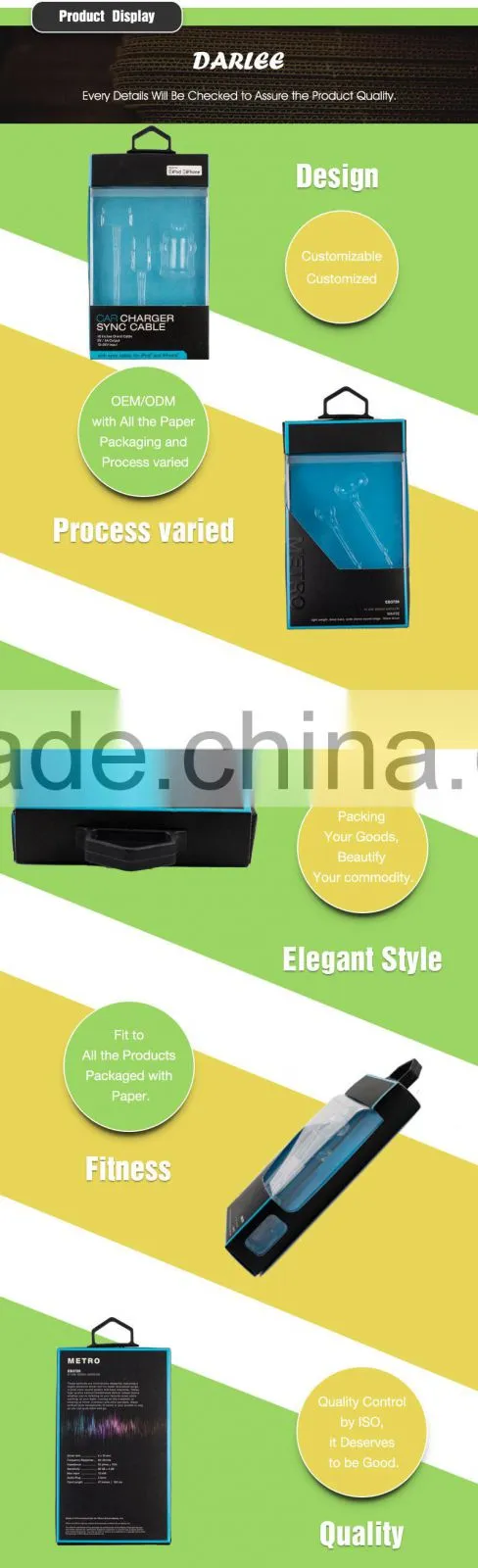 Electronics earphone packaging box with plastic tray