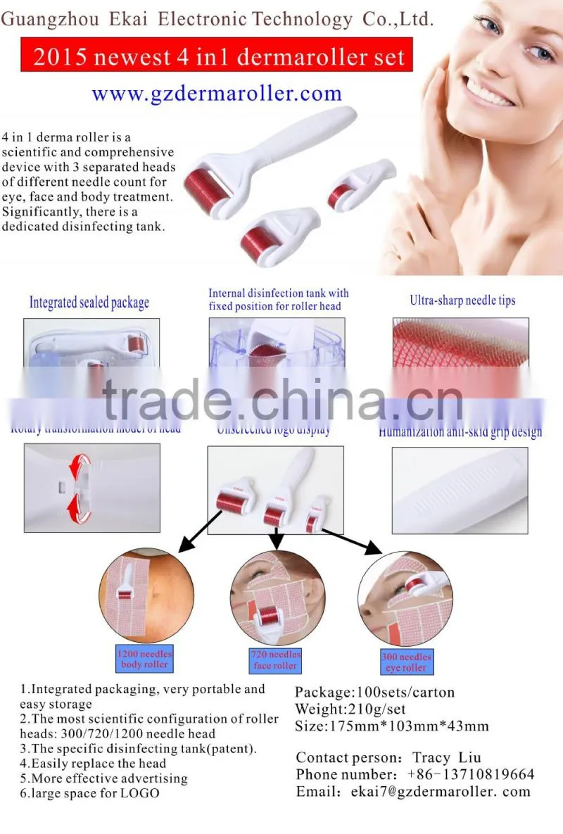 Professional DRS derma roll kit 4 in 1 with 3 seperated skin rollers + interated disinfecting tank