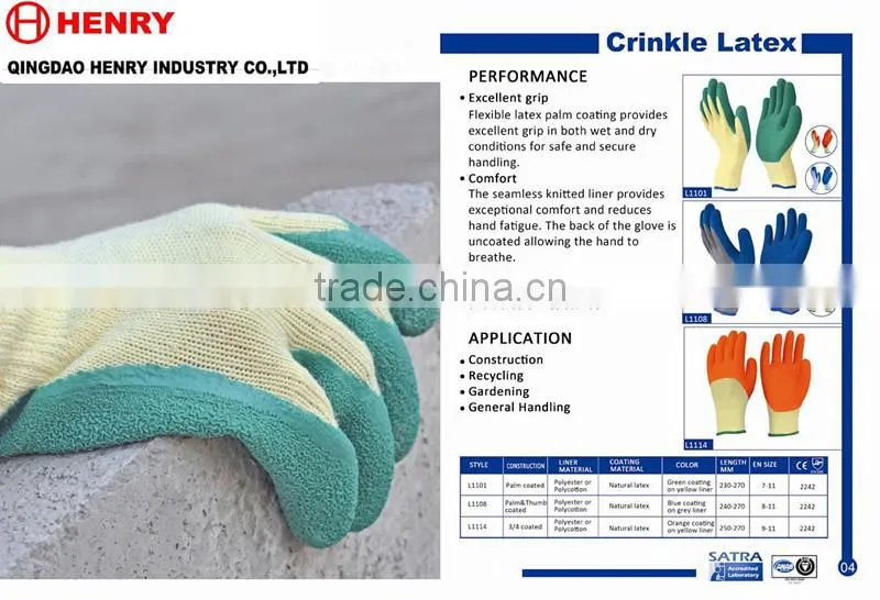 latex palm coated crinkle gloves